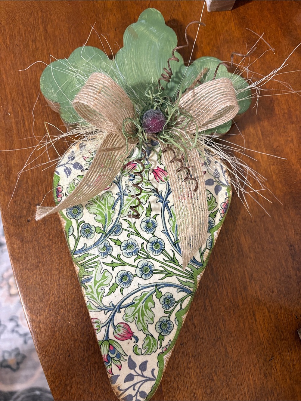 Floral Pattern Decorative Hanging Carrot - Green and Cream